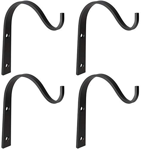 Mkono 4 Pack Iron Wall Hooks Metal Heavy Duty Plant Hanger Bracket Coat Hook Decorative Hook for Hanging Lantern Planter Bird Feeders Coat Indoor Outdoor Rustic Home Decor, Screws Included,6 Inches