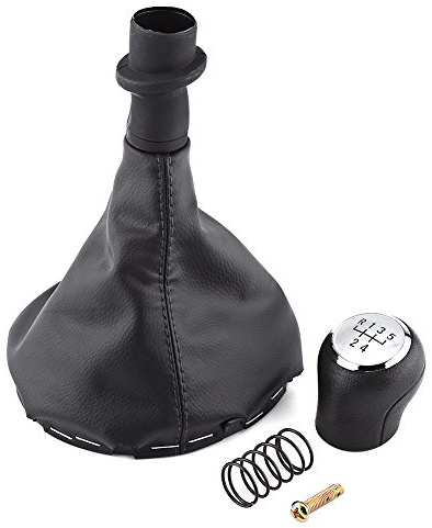 Dweekiy 5 Speed Gear Knob with Gaiter Kit Replacement for VW Transporter T5 T6 2003-2011, Black Synthetic Leather Gear Stick Shift Lever Gator Boot Cover