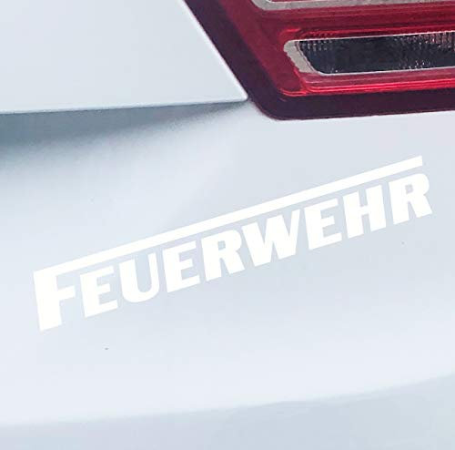 PrintAttack P058 | Auto Aufkleber Wunschfarbe Feuerwehr | langes F | Autoaufkleber | Sticker | Verschiedene Größen (Weiss, 20cm x 3cm)