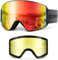 Odoland Skibrille für Damen und Herren Jungen Ski Goggles Anti-Fog UV-Schutz mit Magnetische Wechselglas Snowboardbrille Helmkompatible zum Snowboard Skifahren Schwarz Rot