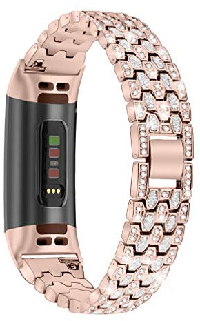 GIMart Metallarmband, kompatibel mit Fitbit Charge 4/Charge 3/3 SE, für Damen und Herren, glitzernd, Strass, Edelstahl, Ersatzband, Armband für Charge 4/Charge 3 Fitness-Tracker (Roségold)
