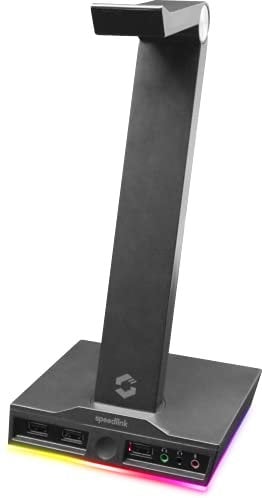 Speedlink EXCELLO Illuminated Headset Stand RGB - Gaming Headset Ständer RGB mit 7.1 Soundkarte - integrierter USB-Hub, schwarz