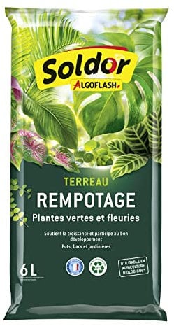 ALGOFLASH Terreau Rempotage Plantes Vertes et Plantes Fleuries, UAB, Prêt à l'Emploi, Fabriqué en France, 6 L,TREMP6