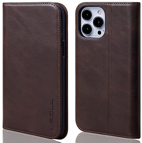 VISOUL iPhone 12 Pro Max Hülle, Handyhülle [100% Rindsleder] [RFID Schutz] [Schützt vor Stoß] [Standfunktion] [Kartenfach] [Magnet], TPU Handytasche Kompatibel für iPhone 12 Pro Max 6,7 Kaffee