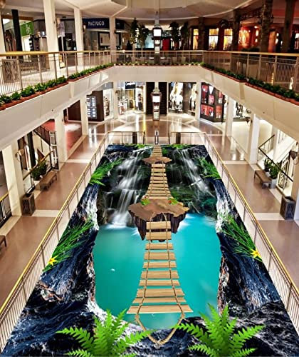 3D Peinture Au Sol Salon Chambre Salle De Bain Papier Peint De Sol 3D Pour Murs 3D Paysage Falaise Island Cascade 3D Carreaux De Sol Papier Peint Photo Moderne, 300X210Cm