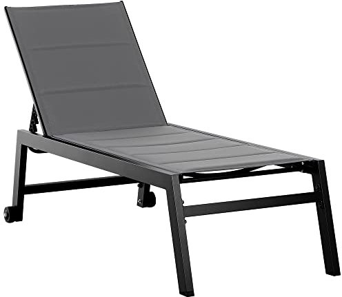 Outsunny Sonnenliege Alu Gartenliege Relaxliege Garten 5-stufige Rückenlehne verstellbar Stahl Texteline Schaumstoff Grau 168 x 72 x 102 cm