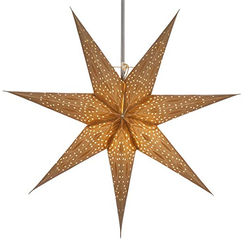 GURU SHOP Faltbarer Advents Leucht Papierstern, Weihnachtsstern 60 cm - Luminea Gold, Papiersterne 60 cm