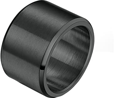Epinki Ring Verlobung Mann 15MM, Schwarz Herrenring Matt Gebürstet Breiter Ring Edelstahl Ringe für Mann, Größe 60 (19.1)
