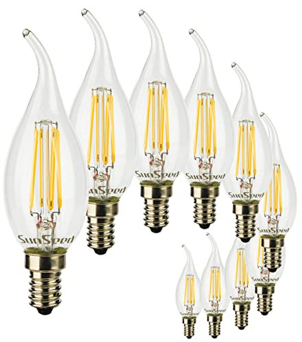 SUNSEED 10x Ampoule Filament LED Flamme E14 6W équivalent 60W Blanc Naturel 4000K