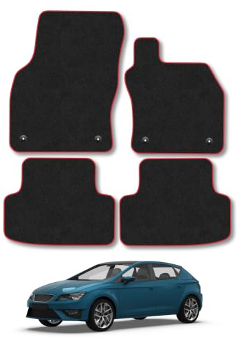 Seat Leon (2012-2020) Carpet Car Mats | Red Edge Trim Tailored Fit Floor Mats Full Coverage Protection Accessories Easy Clean Anti Slip Made in the UK