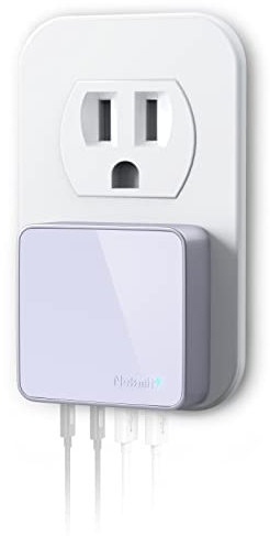 Nekmit USB C Ladegerät, dünnes flaches 52W 4-Port Schnellladegerät mit zwei 20W Power Delivery und 2 USB Port für iPhone 14/14 Pro/14 Pro Max, Galaxy, Pixel, iPad Pro, AirPods Pro und mehr, Lila