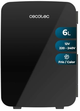 Cecotec Mini Nevera Bolero MiniCooling 6L Bahamas Black, Funcionamiento 12V-220V, Compatible coche y caravanas, Función enfriamiento y calentamiento, Rango temperatura 5-65º, Transporte fácil