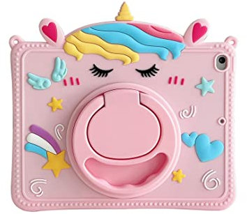 pour iPad 7/8/9 10,2'' 2021/2020/2019 Modèle Coque, CrazyLemon Tablet Case avec Support Rotatif à 360° Kawaii Cartoon Cute Soft Silicone Protective Case with Lanyard - Licorne