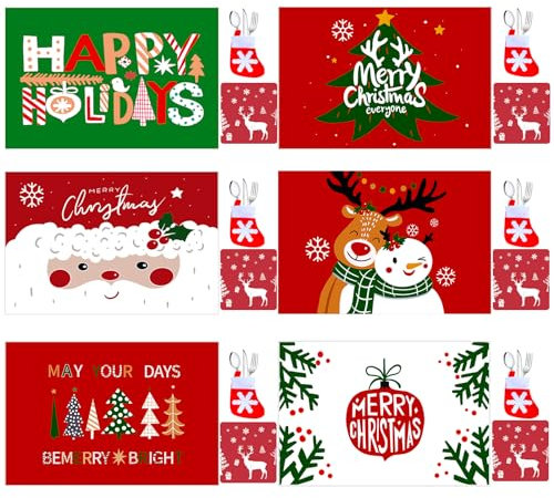 Platzdeckchen Weihnachten - 6 Abwaschbare Platzsets Mit Untersetzern Und Besteckhaltern - PVC Tischsets (6 Arten)