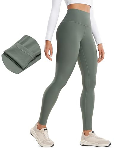 CRZ YOGA Damen Sport Thermo Leggings Winter Warme Sports Yoga Leggins High Waist Fleece Thermal Sportleggins - 71cm Grauer Salbei 40