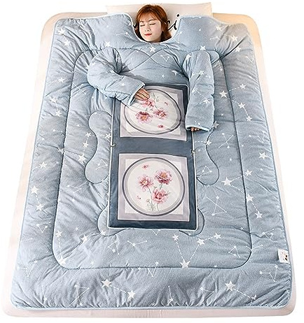 THUCHENYUC Faulenzer-Steppdecke Mit Ärmeln, Winter Warme Verdickte Weiche Tragbare Steppdecke Winter Faule Couch Steppdecke Wanderdecke Für Erwachsene (Color : B, Size : 47.2 * 63in)