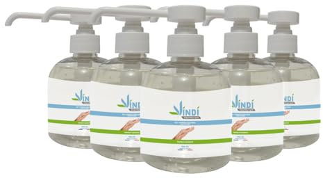 Vindi Désinfectant gel hydroalcoolique - Lot de 5 flacons pompe de 300ml - Fabrication Française - 76% d'alcool - Désinfection des mains - Virucide