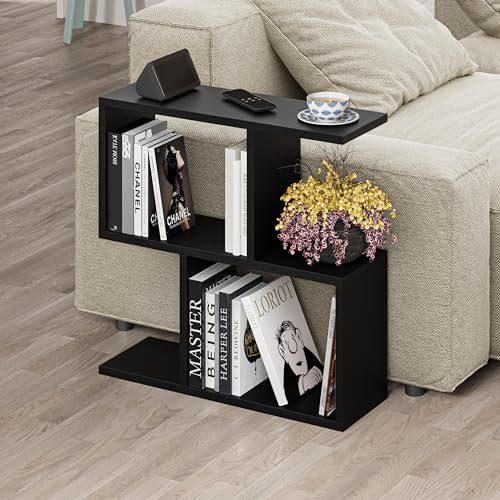 HOCUS PICUS Hocuspicus Beistelltisch mit 2 Etagen – viele Farboptionen – 60 x 60 x 20 cm – Regale, Organizer, Büro, Wohnzimmer, Schreibtisch, Ständer, Display (schwarz)