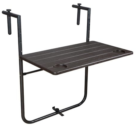 SVITA Balkontisch Tisch klappbar Hängetisch Outdoor Balkonhängetisch Gartentisch Outdoortisch Balkontisch zum Einhängen Holzoptik schmal Braun