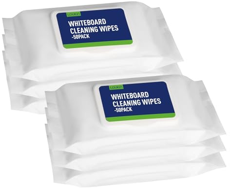 LOUKIN Dry Erase Wipes, Whiteboard Cleaning Wipes, 50 Count, 6 Pack | Ghosting & Stubborn Mark Removal, AP-Certified, Low-Odor & Non-Toxic Formula, Sealed Package, Flip-Top Lid