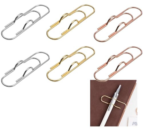 DHWEKU Portapenne con Graffetta, 6 PCS Clip per Penna, Porta Penne da Tasca, Clip per Penna Semplice in Metallo, Graffette Ufficio Penna, Portapenne Metallo per Agenda, Calendari, Taccuino,Tre Colori