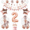 Rose Gold 1st Birthday & 2nd Birthday Decorations with Banner, Cake Toppers, Triangle Flags & Number 2 Balloons