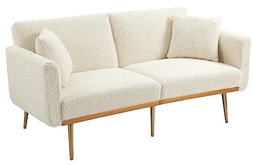 KecDuey 2-Sitzer Teddystoff Sofa Mit Typischen Armlehnen, 161.97 x 77.97 x 79.98cm, Akzentsofa, Loveseat Mit Metallfüßen (Teddymaterial, Weiß)