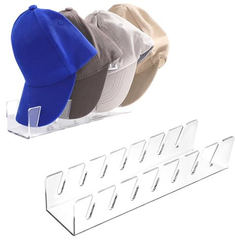 2stk Hutständer für Baseballkappen, Keine Installation Hut Organizer Kleiderbügel Hutablage aus Acryl für 14 Baseballkappen Hutpräsentation für Schlafzimmer Schrank Kommode(Transparent)