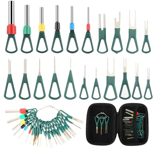 Grevosea Terminal Removal Tool Kit for Car, 21 Pieces Electrical Pin Removal Tool Kit Electrical Wire Connector Pin Release Extractor Tool Set for Most Connector Terminal Household Devices Silver