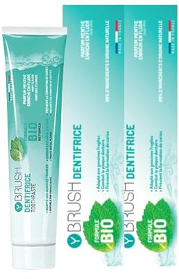Y-Brush - Zahnpasta Bio Tube - 2er Set - Made in France - Minzgeschmack - 99% natürlich - Fluorid - Anti Karies - für empfindliches Zahnfleisch