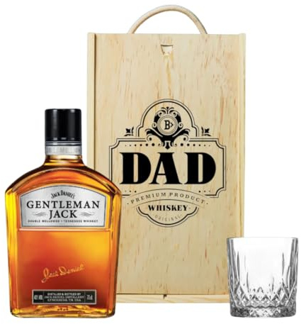 Gentleman Jack Tennessee Whiskey Dad Set in Wooden Box with Glass, Whisky Gift Set, Alcohol Gift Set, Whiskey Gift Sets for Men, Father's Day, Birthdays, Christmas