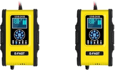 Goorvoucs 2X Chargeur de Batterie de Voiture Intelligent à 7 ÉTages 12V 24V 12A Moto EntièRement Automatique LiFePo4 Gel avec ÉCran LCD-Prise EuropéEnne