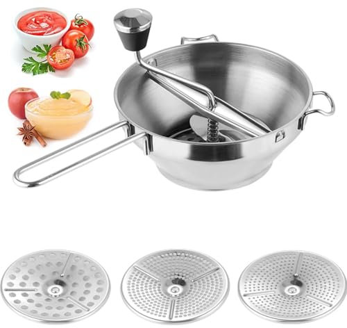 1 PCS Food Mill, Stainless Steel Food Mill for Tomato Sauce&Canning, Food Mill Hand Crank with 3 Grinding Plates for Mashing Grating Fruits Vegetables(7.5/19cm x 3.2/8cm)