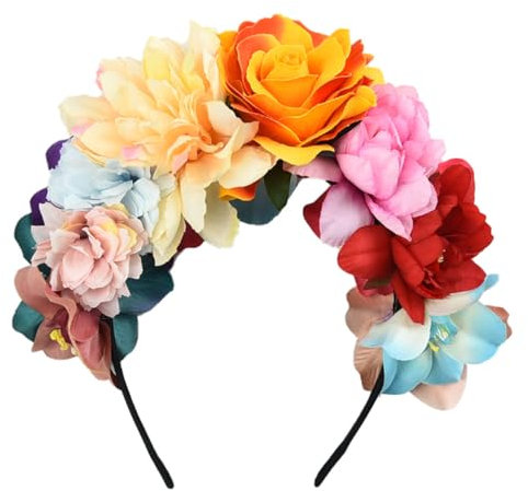 Mexican Rose Flower Crown Headband Halloween Party Costume Headpiece Rose Floral Hairbands Headwear for Halloween(Yellow Orange)