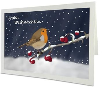 Weihnachtskarte Rotkehlchen im Schnee Vogel Zeichnung Frohe Weihnachten Inklusive Umschlag