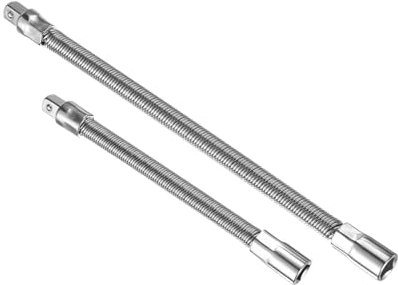 sourcing map 1/2 Drive Flexible Extension Bar Set 10 14 Chrome Vanadium Steel Extra Long Square Socket Extension Bar Drive Socket Driver Handle for Loosening and Tightening Silver 2pcs