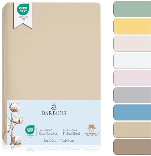 BARBONS Spannbettlaken für Baby/Kinderbett - 100% Jersey-Baumwolle Oeko-TEX Standard 100 Zertifiziert Bettlaken für Babybett (Sand - 60x120cm / 70x140cm)