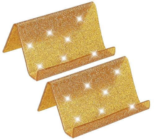 PATIKIL Porte-Cartes De Visite Pour Bureau, 2Pcs Porte-Cartes De Visite En Acrylique Support Brillant Organisateur Affichage De Cartes Pour Bureau Exposition, Ton Or
