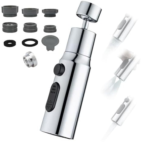 Mokaskaidj 360° Pivotant Embout Robinet Cuisine Robinet Douchette, 3 Modes Douchette Mousseur Robinet Economie Eau, Adaptateur Economiseur D'eau Pour Robinet Salle Bain lavabo(Argent)