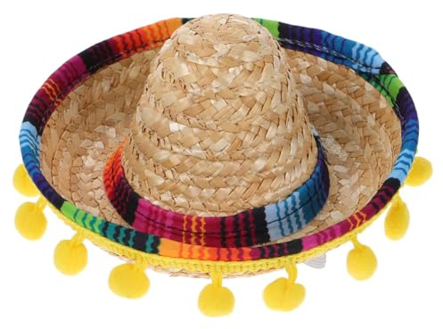 Healvian Mini Mexican Sombrero Hat for Pets Straw Hat with Adjustable Chin Strap Artisan Fiesta Party Sombrero Cap for Small Pets, Puppy, Cat Birthday