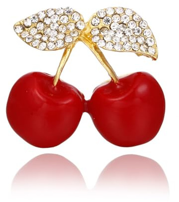 Nvzi 2 Broschen für Frauen Obst und Blumen Emaille Ansteckbrosche Kirsche Heidelbeere Erdbeere Tropfen Öl Brosche C05