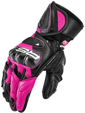 SHIMA RS-3 Motorrad Handschuhe Damen Leder Lange Sommer Motorradhandschuhe Schutz Touchscreen Touren Lederhandschuhe Motorcycle Belüftet Verstärkt Scheibenwischer (Damen, Rosa, XL)