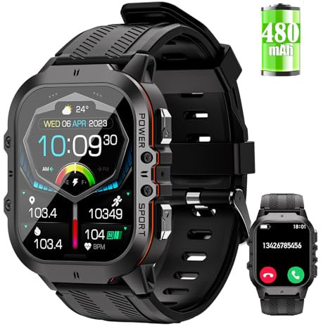 LEMFO Smartwatch Herren mit 480mAH/1,96 AMOLED Bildschirm/Telefonfunktion/1ATM wasserdichte/120+ Sportmodi Smartwatch mit Herzfrequenzüberwachung für Android IOS