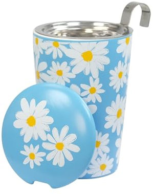 Eigenart TEAEVE Porzellan-Becher mit Sieb + Deckel, Daisy Blue im Geschenkkarton