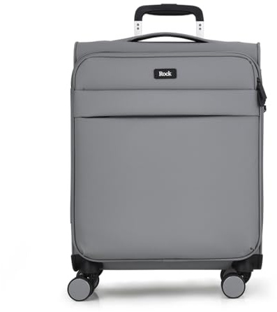 Rock Harper Small Soft Shell Cabin Suitcase in Grey - Lightweight, Sleek & Minimalist Design - Telescopic Handle, 360 Swivel-Wheels & TSA Combination Lock - 54 x 39 x 22 cm 34L Capacity