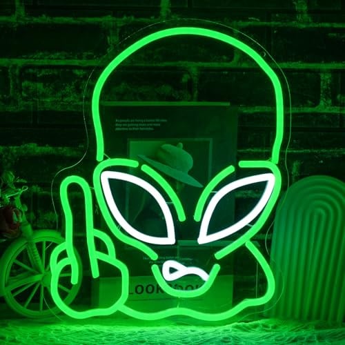 LULANMP Alien Neon Schild Grün Außerirdischer LED Schild Außerirdische Leuchtreklame Grün Alien Leuchtschild für Männerhöhle Teenagerparty Spielzimmer Dekoration