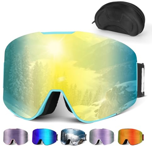 Hikeen Photochromic Ski Goggles - Anti-Fog, UV Protection with 3-Layer Padding for Men & Women - Includes Storage Case