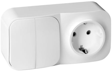 Miratic Enchufe con Interruptor – Interruptor de Pared Doble IP20 16A 2P+T Schuko para Uso Interior y Seguridad Eléctrica (Blanco)