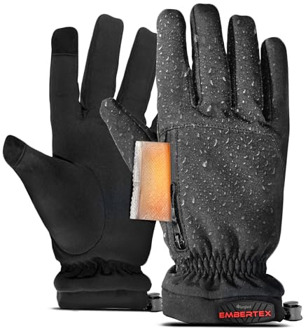 RANGLAND Heated Winter Gloves for Adults with Hand Warmer Compartment, Triple Layer Insulated (-20F) Warm Fleece Lining, Touchscreen Tips - Includes 6 EmberTex Active Hot Packets (8-Hour) Size Large