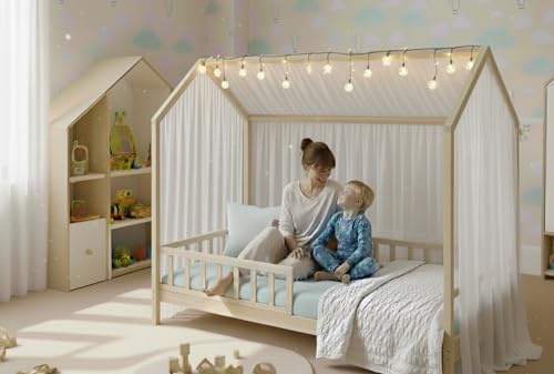 Lit Cabane Enfant 90x190 en Bois Massif - Lit Montessori avec Sommier